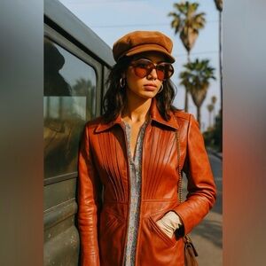 VINTAGE 70s Genuine Brown Leather Jacket Tailored Paneled Boho Chic